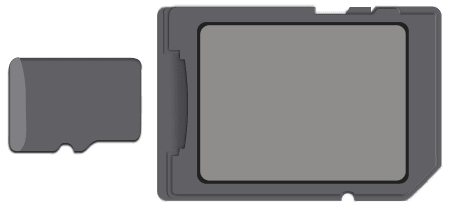 microSD 卡和 microSD 卡转换器的俯视图